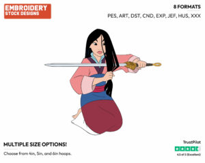 Mulan Cutting Her Hair With Her Sword - Disney's Mulan - Embroidery Design in 3 sizes & 8 formats