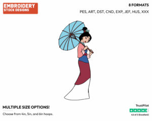 Mulan Holding Her Parasol - Disney's Mulan - Embroidery Design in 3 sizes & 8 formats