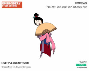 Mulan Holding A Fan - Disney's Mulan - Embroidery Design in 3 sizes & 8 formats