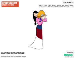 Mulan Holding A Fan - Disney's Mulan - Embroidery Design in 3 sizes & 8 formats