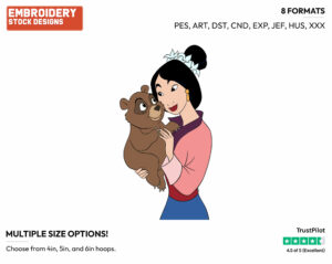 Mulan Holding Bear Cub - Disney's Mulan - Embroidery Design in 3 sizes & 8 formats