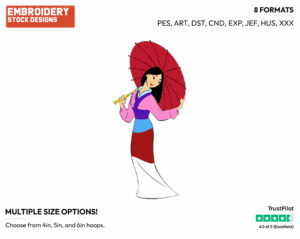 Mulan Holding Parasol - Disney's Mulan - Embroidery Design in 3 sizes & 8 formats