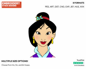 Mulan's Face - Disney's Mulan - Embroidery Design in 3 sizes & 8 formats