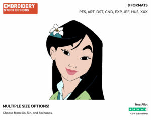 Mulan With Flower In Her Hair - Disney's Mulan - Embroidery Design in 3 sizes & 8 formats