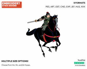Mulan As Pink Riding Khan Into Battle - Disney's Mulan - Embroidery Design in 3 sizes & 8 formats