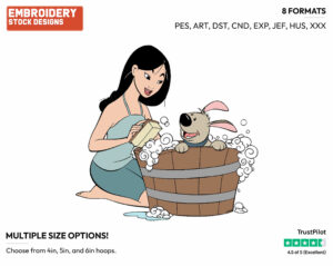 Mulan Giving Little Brother A Bath - Disney's Mulan - Embroidery Design in 3 sizes & 8 formats
