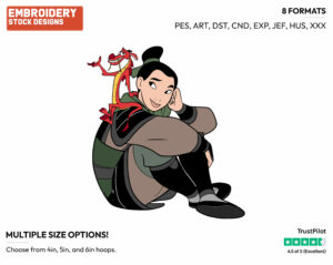 Mulan With Mushu On Her Shoulder - Disney's Mulan - Embroidery Design in 3 sizes & 8 formats