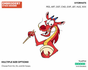 Mushu Eating With Chopsticks - Disney's Mulan - Embroidery Design in 3 sizes & 8 formats