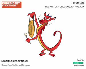 Mushu, Gong - Disney's Mulan - Embroidery Design in 3 sizes & 8 formats