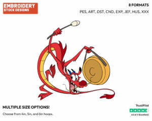 Mushu, Gong - Disney's Mulan - Embroidery Design in 3 sizes & 8 formats