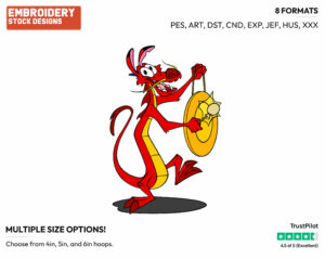 Mushu Gong - Disney's Mulan - Embroidery Design in 3 sizes & 8 formats