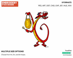 Mushu, Gong - Disney's Mulan - Embroidery Design in 3 sizes & 8 formats