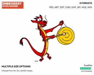 Mushu, Gong - Disney's Mulan - Embroidery Design in 3 sizes & 8 formats