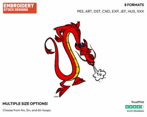 Mushu Blowing Smoke - Disney's Mulan - Embroidery Design in 3 sizes & 8 formats