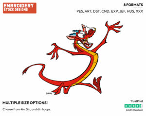 Mushu Running - Disney's Mulan - Embroidery Design in 3 sizes & 8 formats