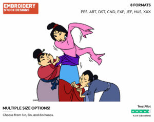 Mulan Being Dressed - Disney's Mulan - Embroidery Design in 3 sizes & 8 formats