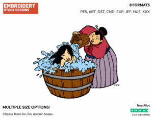 Mulan In The Bath - Disney's Mulan - Embroidery Design in 3 sizes & 8 formats