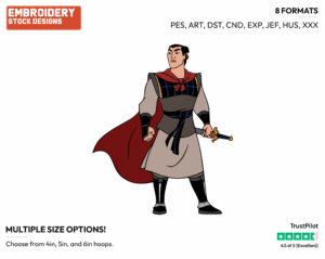 Shang With His Sword - Disney's Mulan - Embroidery Design in 3 sizes & 8 formats