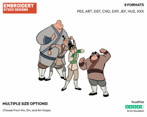 Yao About To Punch Mulan With Ling And Chien Po Watching - Disney's Mulan - Embroidery Design in 3 sizes & 8 formats