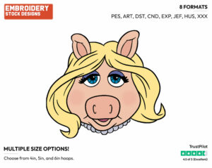 Miss Piggy's Face - Disney's The Muppets - Embroidery Design in 3 sizes & 8 formats