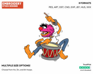 Animal Playing Drum - Disney's The Muppets - Embroidery Design in 3 sizes & 8 formats