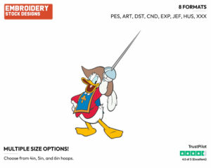 Donald Duck - Disney's The Three Musketeers - Embroidery Design in 3 sizes & 8 formats