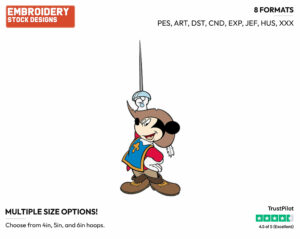 Mickey Mouse - Disney's The Three Musketeers - Embroidery Design in 3 sizes & 8 formats