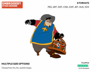 Pete Carrying Mickey Mouse In A Cage - Disney's The Three Musketeers - Embroidery Design in 3 sizes & 8 formats