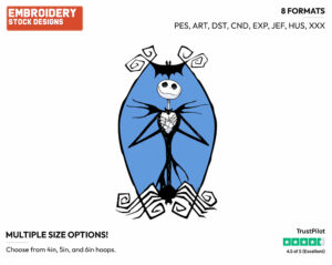 Jack Skellington - Disney's The Nightmare Before Christmas - Embroidery Design in 3 sizes & 8 formats