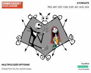 Jack Skellington, Sally - Disney's The Nightmare Before Christmas - Embroidery Design in 3 sizes & 8 formats