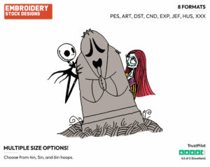 Jack Skellington, Sally Behind Tombstone - Disney's The Nightmare Before Christmas - Embroidery Design in 3 sizes & 8 formats