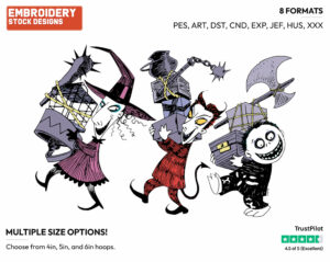Lock, Shock, Barrel - Disney's The Nightmare Before Christmas - Embroidery Design in 3 sizes & 8 formats
