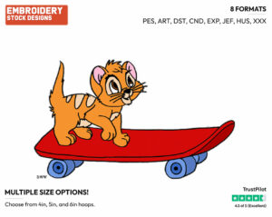 Oliver On Skateboard - Disney's Oliver and Company - Embroidery Design in 3 sizes & 8 formats
