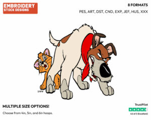 Oliver, Dodger - Disney's Oliver and Company - Embroidery Design in 3 sizes & 8 formats