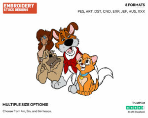 Oliver, Dodger, Rita, Francis - Disney's Oliver and Company - Embroidery Design in 3 sizes & 8 formats