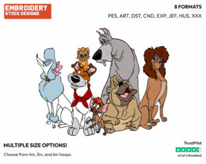 Tito, Oliver, Einstein, Dodger, Francis, Rita - Disney's Oliver and Company - Embroidery Design in 3 sizes & 8 formats