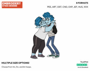 Laurel Hugging Ian - Disney's Onward - Embroidery Design in 3 sizes & 8 formats