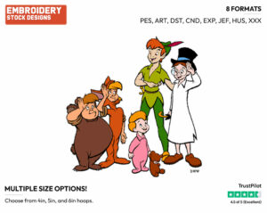 Peter Pan, John, Michael, Slightly, Cubby - Disney's Peter Pan & Tinker Bell - Embroidery Design in 3 sizes & 8 formats