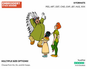 Peter Pan, Indian Chief, Tiger Lily - Disney's Peter Pan & Tinker Bell - Embroidery Design in 3 sizes & 8 formats