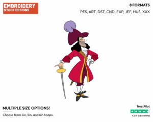Captain Hook - Disney's Peter Pan & Tinker Bell - Embroidery Design in 3 sizes & 8 formats