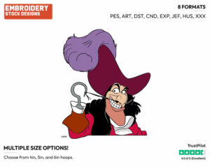 Captain Hook - Disney's Peter Pan & Tinker Bell - Embroidery Design in 3 sizes & 8 formats