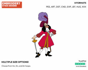 Captain Hook - Disney's Peter Pan & Tinker Bell - Embroidery Design in 3 sizes & 8 formats