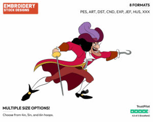 Captain Hook Lunging - Disney's Peter Pan & Tinker Bell - Embroidery Design in 3 sizes & 8 formats
