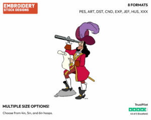Captain Hook Looking Through Telescope - Disney's Peter Pan & Tinker Bell - Embroidery Design in 3 sizes & 8 formats