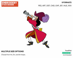 Captain Hook Looking Through Telescope - Disney's Peter Pan & Tinker Bell - Embroidery Design in 3 sizes & 8 formats