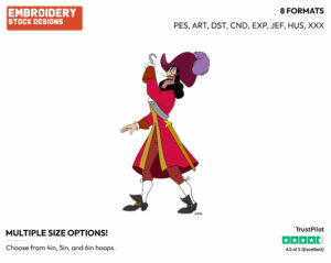 Captain Hook - Disney's Peter Pan & Tinker Bell - Embroidery Design in 3 sizes & 8 formats