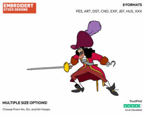 Captain Hook - Disney's Peter Pan & Tinker Bell - Embroidery Design in 3 sizes & 8 formats