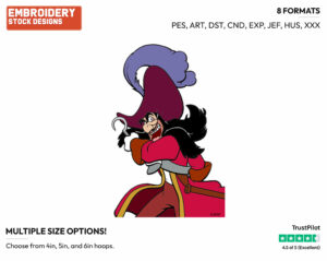 Captain Hook - Disney's Peter Pan & Tinker Bell - Embroidery Design in 3 sizes & 8 formats