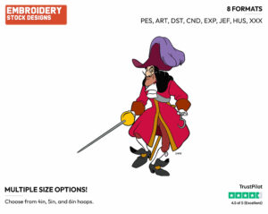 Captain Hook - Disney's Peter Pan & Tinker Bell - Embroidery Design in 3 sizes & 8 formats
