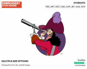 Captain Hook Looking Through Telescope - Disney's Peter Pan & Tinker Bell - Embroidery Design in 3 sizes & 8 formats